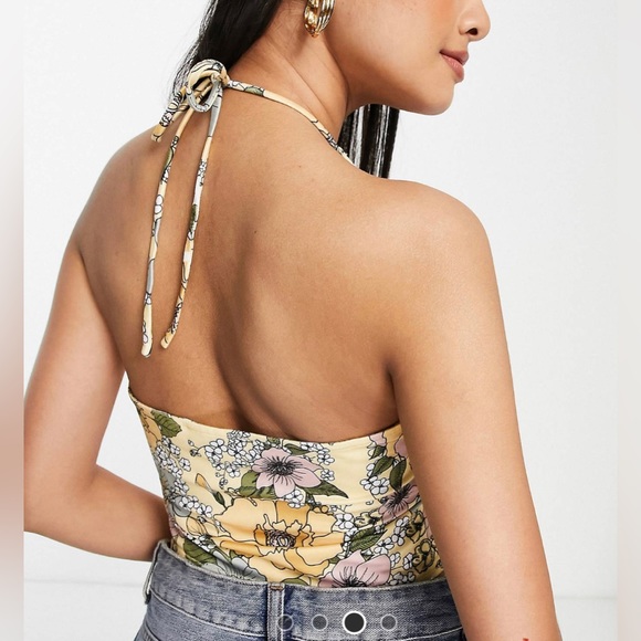 Villa yellow floral print halter top - Picture 3 of 9